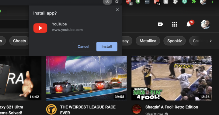 YouTube is currently accessible to install as a Progressive Web App